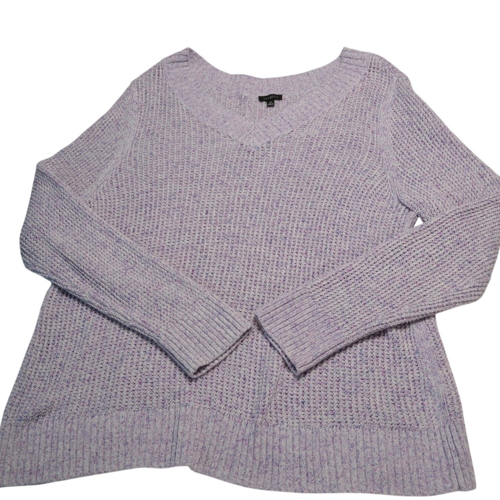 Talbots V-Neck Pullover Sweater Casual Fall Lavender Speckled Cotton Knit XL